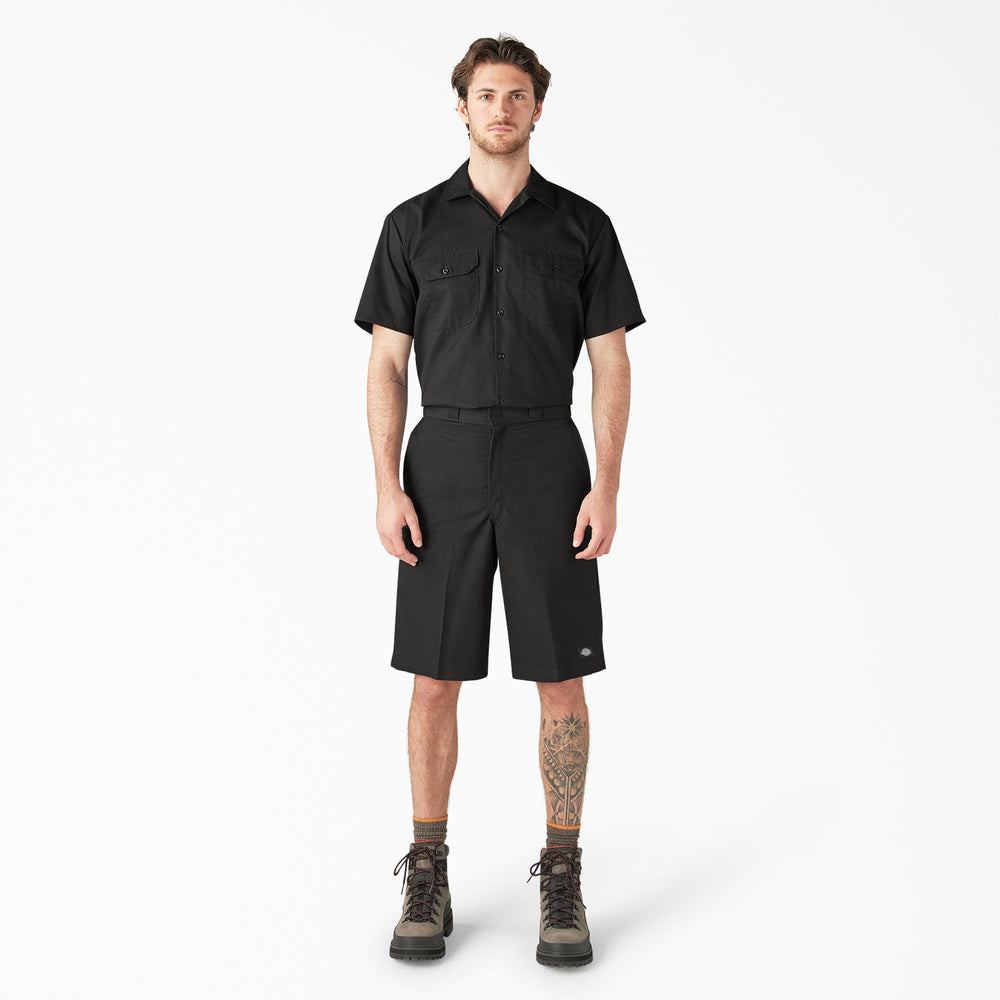 Loose Fit Flat Front Work Shorts, 13"