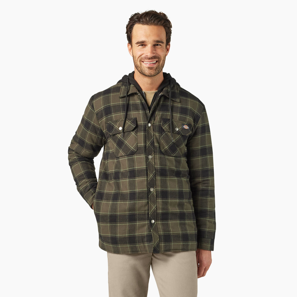 Water Repellent Flannel Hooded Shirt Jacket