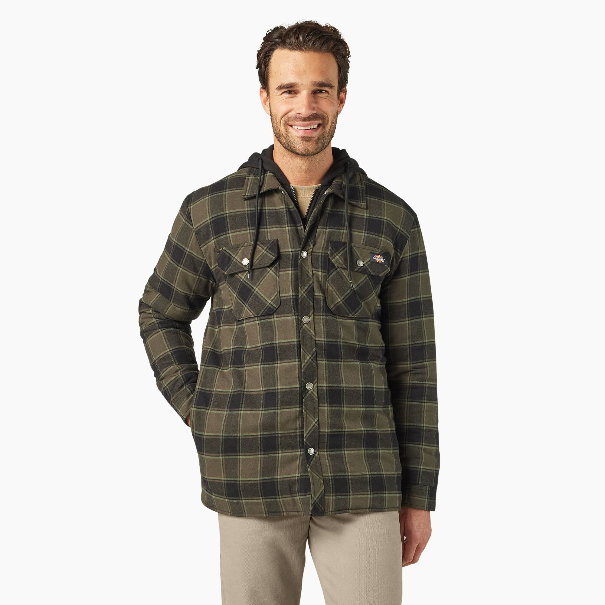 Water Repellent Flannel Hooded Shirt Jacket