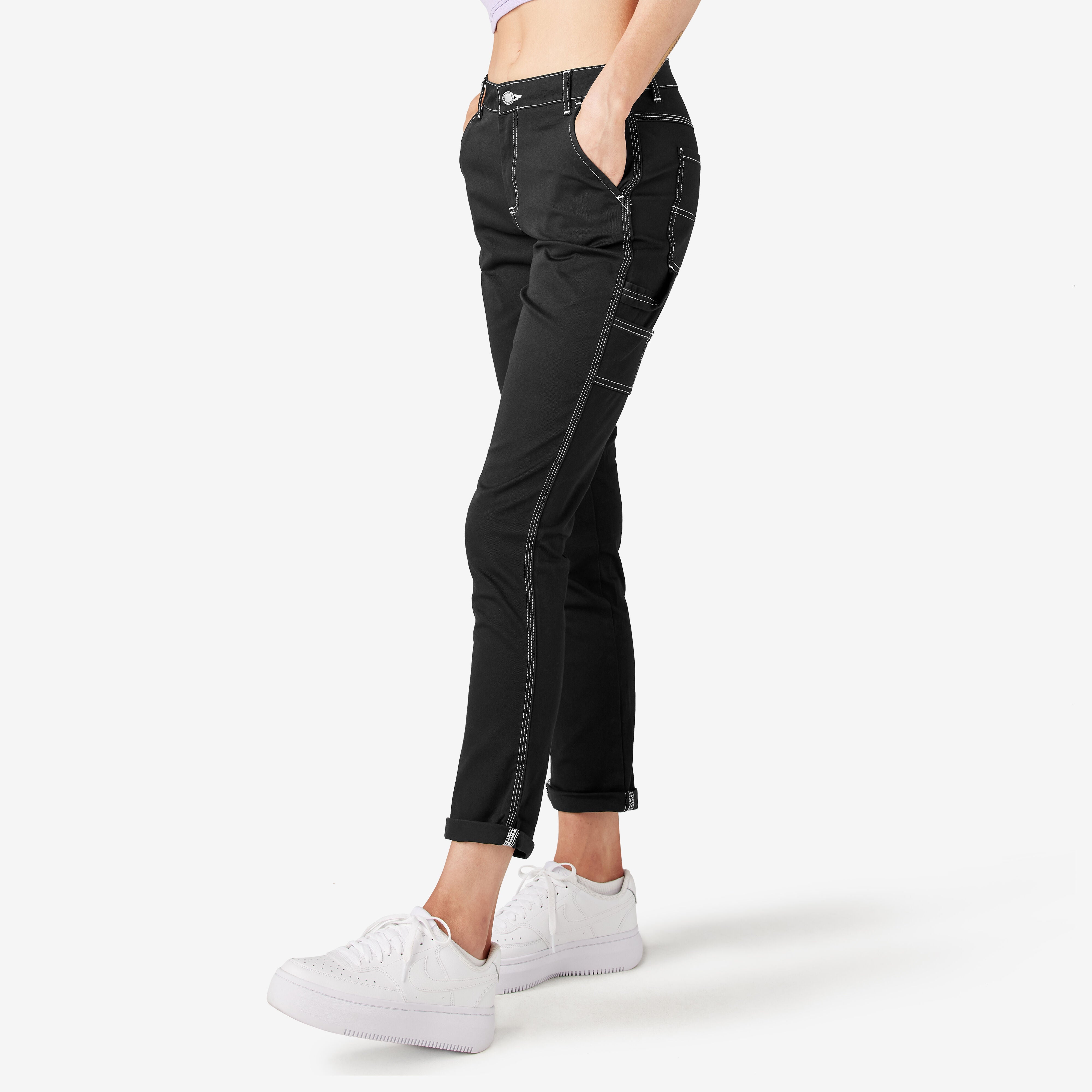 Women's Slim Straight Fit Roll Hem Carpenter Pants