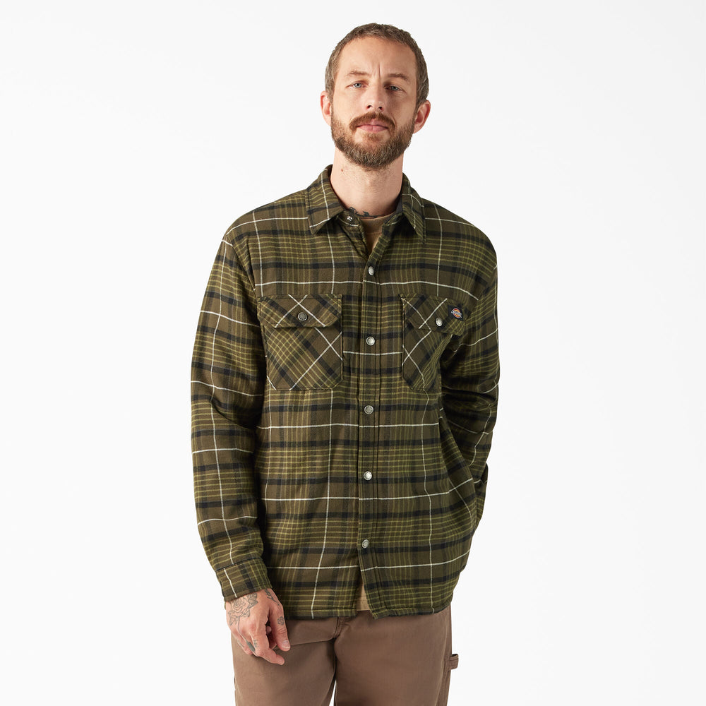 Water Repellent Fleece-Lined Flannel Shirt Jacket